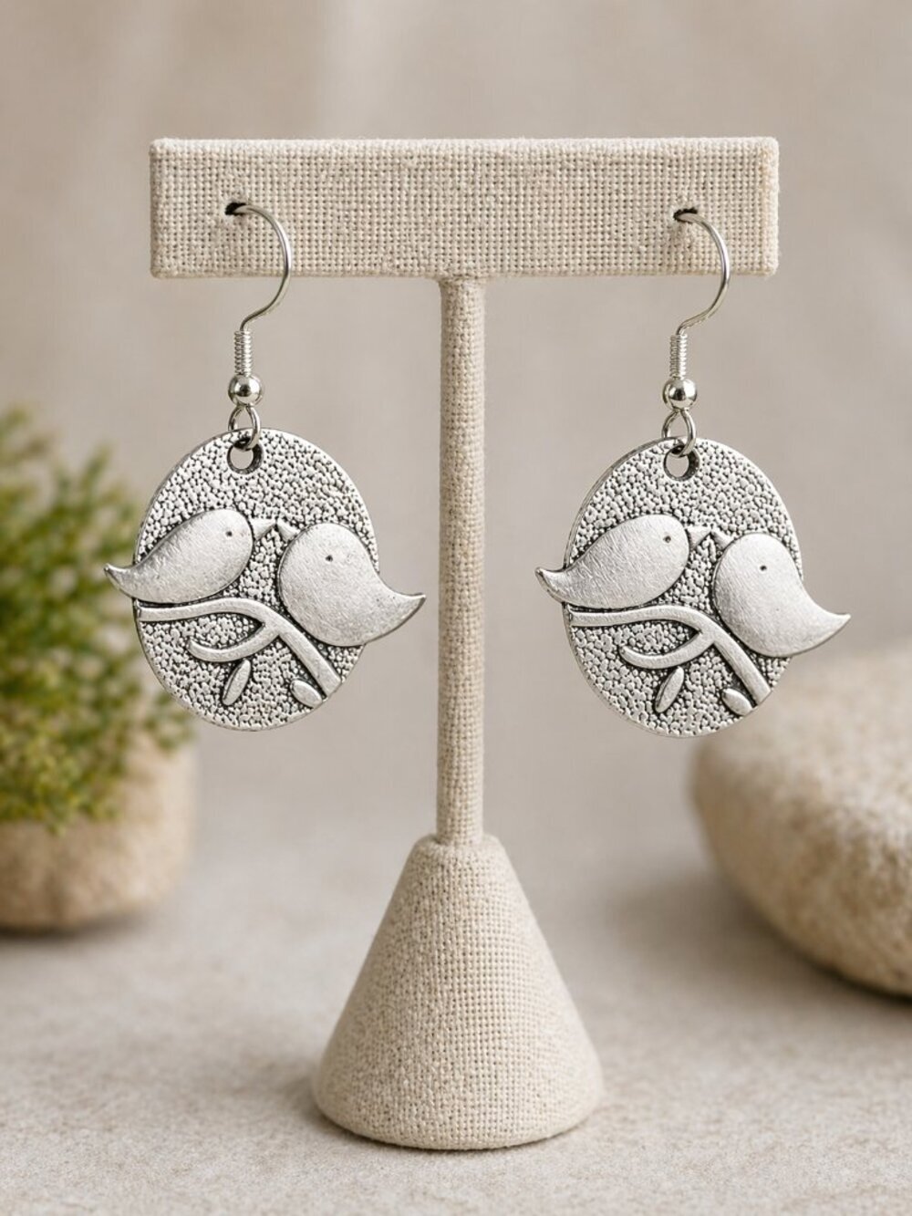 Love Bird Drop Earrings Antique Silver - Picture 3 of 6